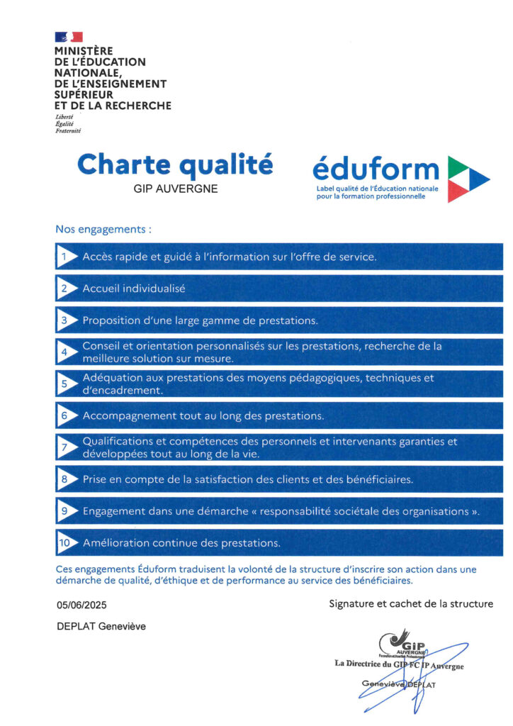 Charte qualité éduform signée